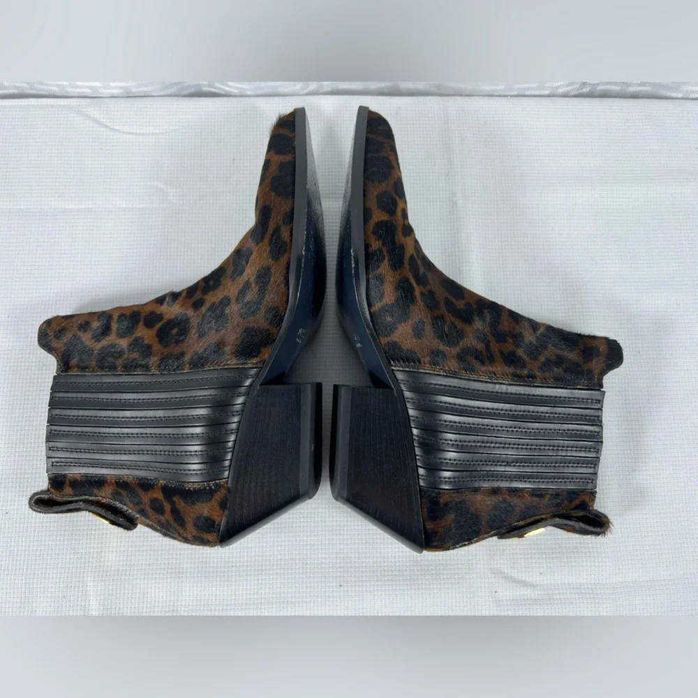 Furla Lady M Leopard Print Calf Hair Chelsea Boots Size 37 Made in Italy